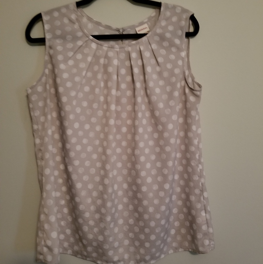 Merona Grey w/White Polkadots Blouse XL